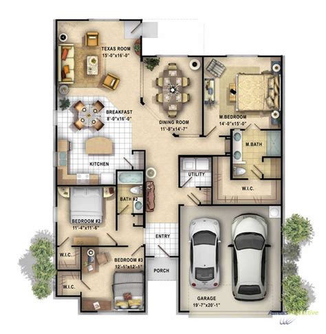 2D color floor plan of a single family 1 story home created for a ...