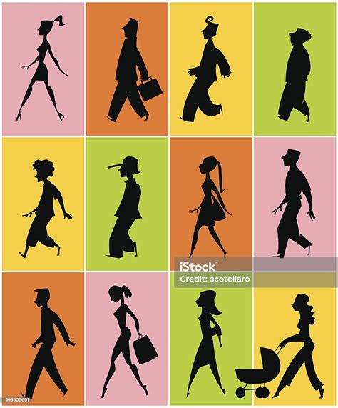 Ilustración de Siluetas De Personas Caminando y más Vectores Libres de Derechos de Personas ...