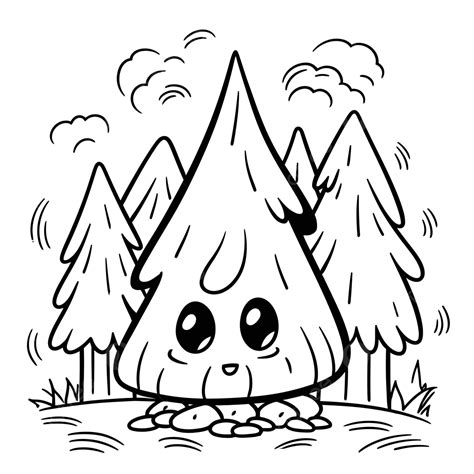 Cute Big Mushroom Mountain Coloring Page Outline Sketch Drawing Vector, Forest Fire Drawing ...