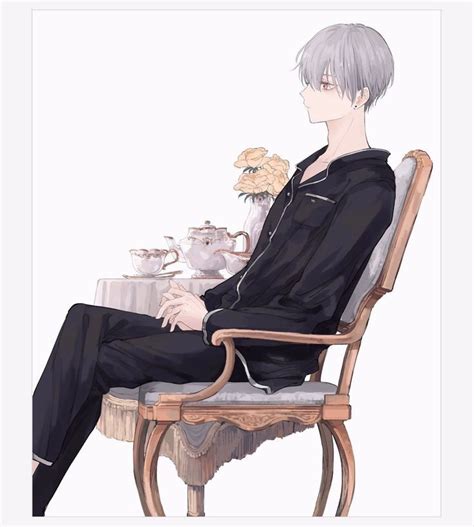 Anime Boy Sitting On Chair Drawing The original painting refers to the ...