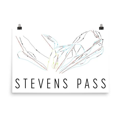 Stevens Pass Ski Map Art, Stevens Pass WA, Stevens Pass Trail Map ...