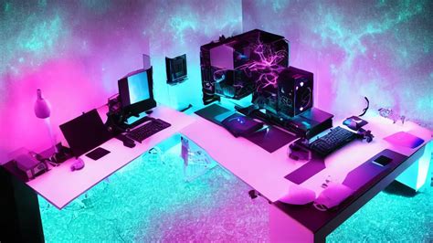 a galactic overpowered computer. (cyan, pink, purple, | Stable Diffusion