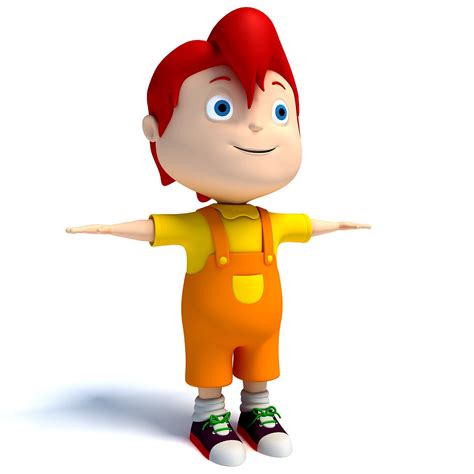 Red Hair Rigged Cartoon Kid Character 3D model rigged | CGTrader