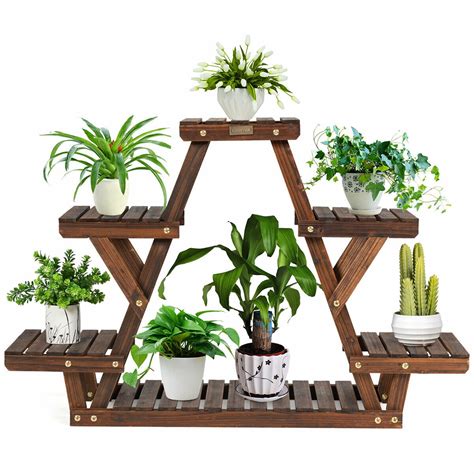 Gymax Wood Plant Stand Triangular Shelf 6 Pots Flower Shelf Storage Rack Plant Holder - Walmart ...