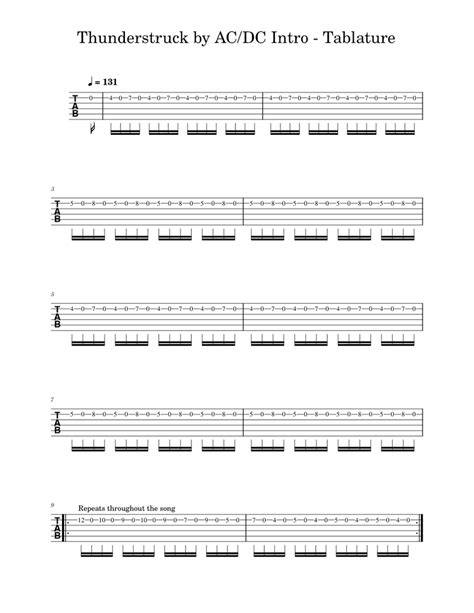 Thunderstruck – AC/DC Thunderstruck by AC DC Intro - Tablature Sheet ...