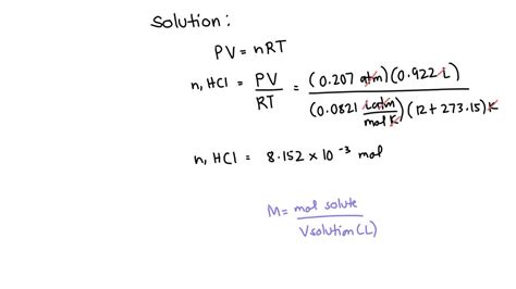 SOLVED: A 0.922 L sample of HCl gas at 12 oC and 0.207atm was dissolved ...