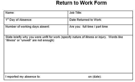 23+ Free Return to Work Form Templates (MS Word) - Best Collections