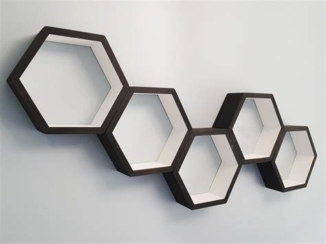 Hexagon Shelves Set of 5, Floating Shelves – Wood Chip Decor