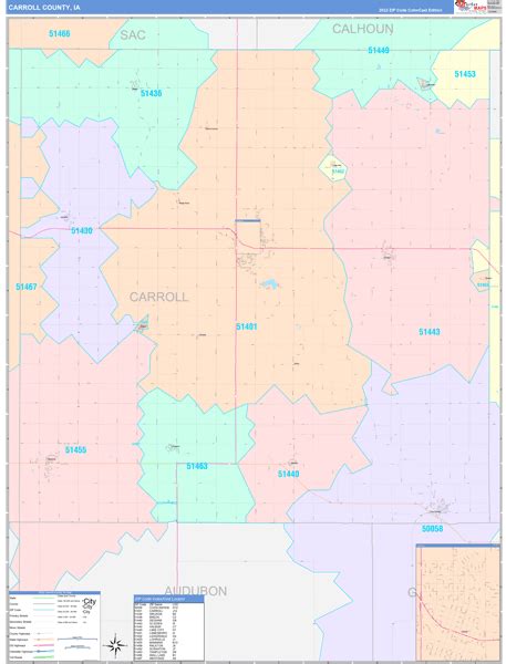 Carroll County, IA Wall Map Color Cast Style by MarketMAPS - MapSales