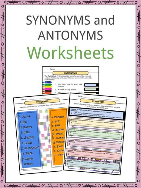 Reading Worksheets Synonyms And Antonyms - alyssamilanoblog-smileav