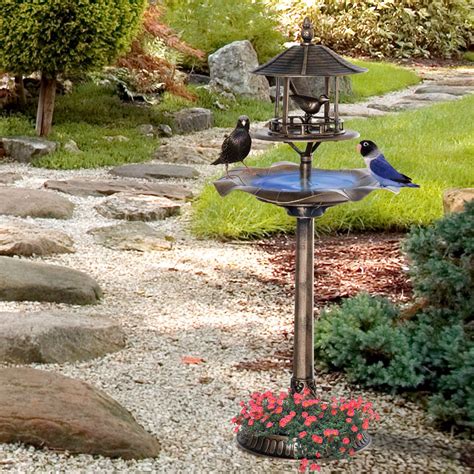 Outsunny 3-in-1 Resin Garden Pedestal Bird Bath Bowl Feeder Planter ...