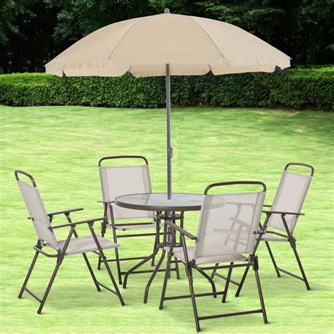 Outsunny 6 Piece Patio Dining Set for 4 with Umbrella, Outdoor Table ...