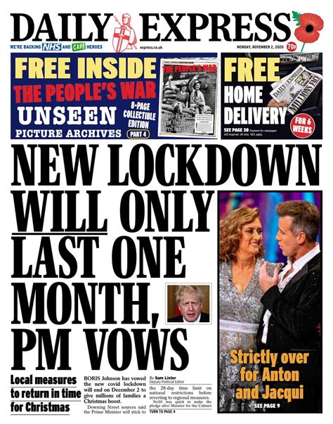 Daily Express Front Page 2nd of November 2020 - Tomorrow's Papers Today!