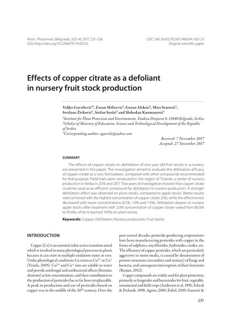 (PDF) Effects of copper citrate as a defoliant in nursery fruit stock production