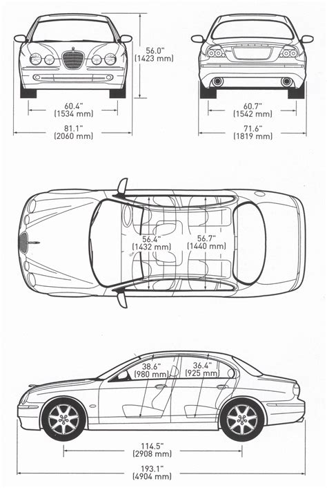 Jaguar S-Type 2005 Blueprint - Download free blueprint for 3D modeling