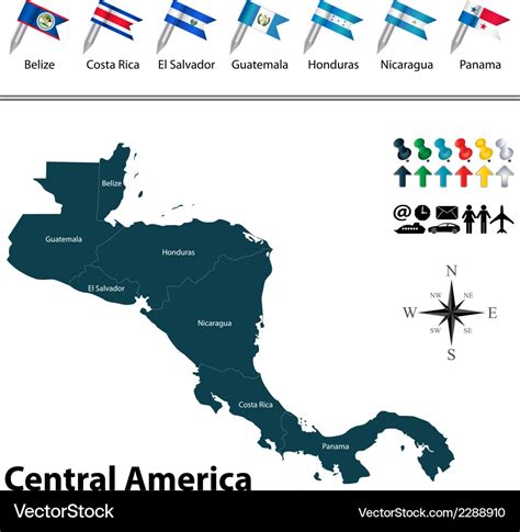 Political map of central america with flags Vector Image