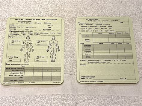 Tactical Combat Casualty Care (TCCC) Cards DD Form 1380 Ten (10) Pack ...