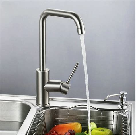 total 304 stainless steel kitchen faucet no lead safe single lever nickel finished hot and cold ...