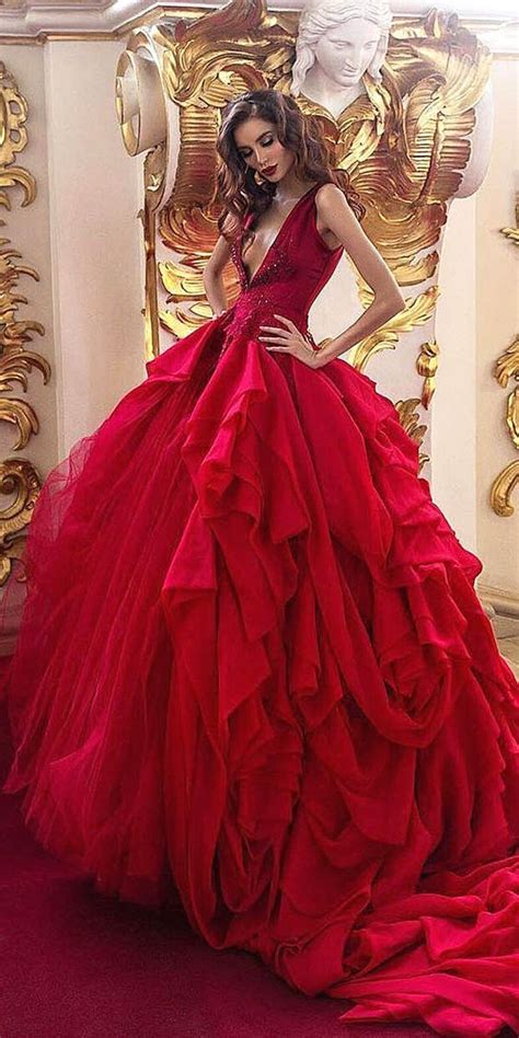 Pin by LesleyAnn~ on The Power of Red | Ball gowns, Fitted wedding dress, Red gowns