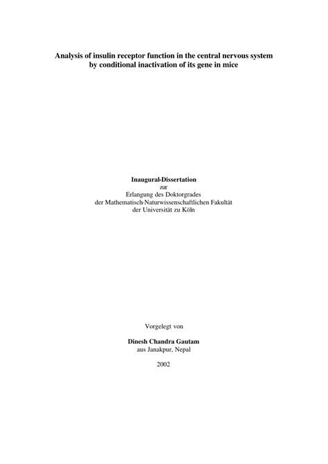 (PDF) Analysis of insulin receptor function in the central nervous system by conditional ...