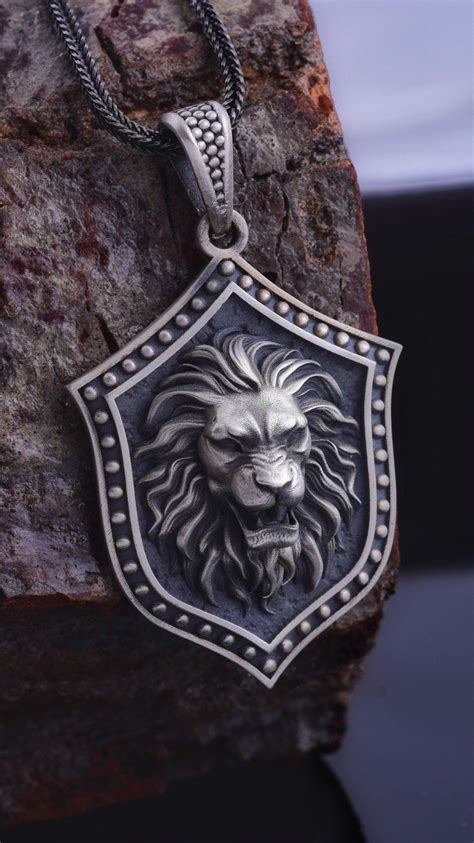 Wild Lion Men Necklace, Lion Head Pendant, Silver African Pendant, Silver Chain Lion Men Pendant ...