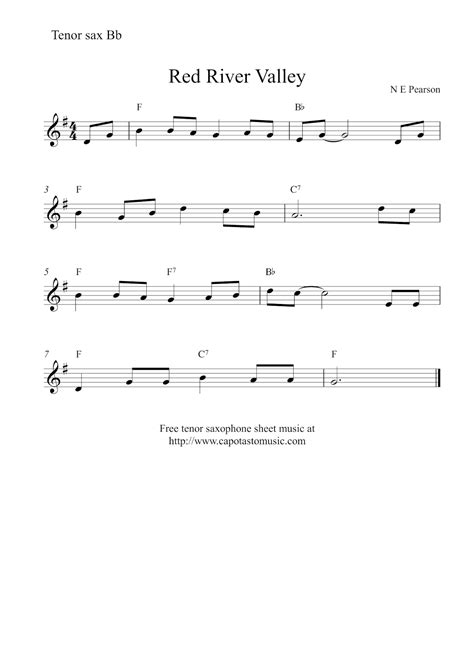 Free easy tenor saxophone sheet music - Red River Valley