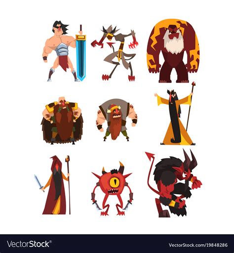 Collection with different fantasy game characters Vector Image