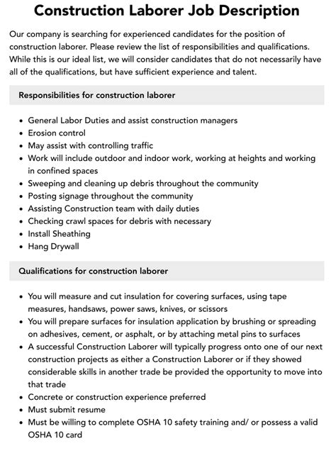 Construction Laborer Job Description | Velvet Jobs