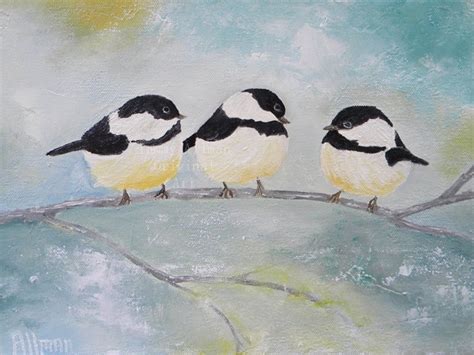 Custom Bird Oil Painting, Three Chickadee Birds on a Branch , Oil Bird ...