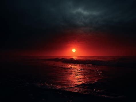 Premium AI Image | Arafed view of a sunset over the ocean with a dark sky generative ai