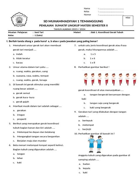 Sumatif Seni Tari (Koordinasi Gerak Tubuh) | PDF