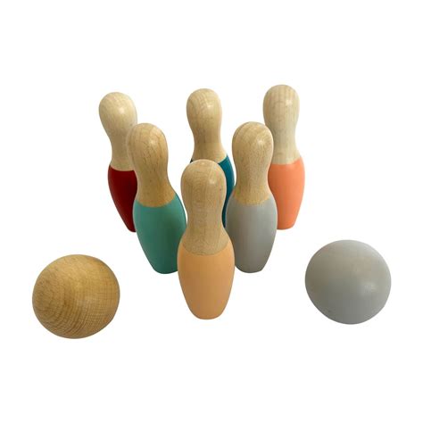 Wooden Bowling Sets - 8pc Set - Coloured Base