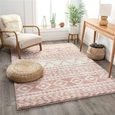 Well Woven Tribal Diamond Stripes Blush Pink Soft Shag Area Rug - Walmart.com - Walmart.com