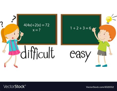 Opposite adjectives difficult and easy vector image on VectorStock | English lessons for kids ...