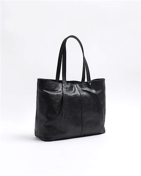 Black leather shopper bag | River Island