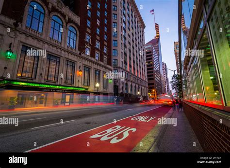 Baltimore Street at night, in downtown Baltimore, Maryland Stock Photo - Alamy