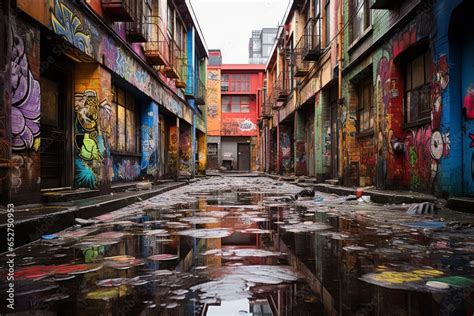 Graffiti-covered alleyway with vibrant street art, Generative AI Stock Photo | Adobe Stock