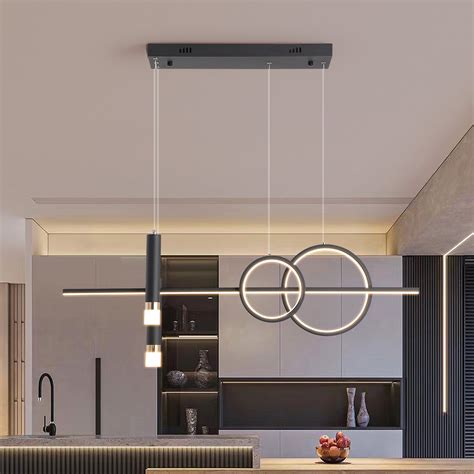 Orren Ellis Modern Linear Pendant Light, 45w Dimmable Pendant Lighting With Remote, 47.2 ...