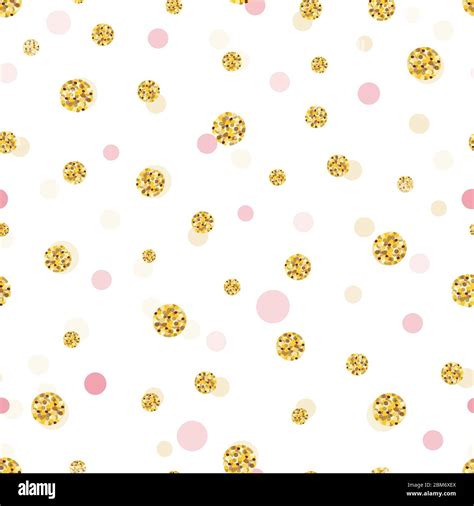 Glitter and baby pink gold circle and polka dots. Seamless fabric ...