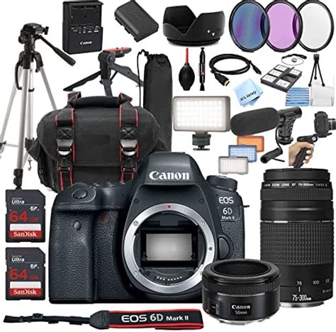 Amazon.com : Canon EOS 6D Mark II DSLR Camera w/EF 50mm STM + 75-300mm ...