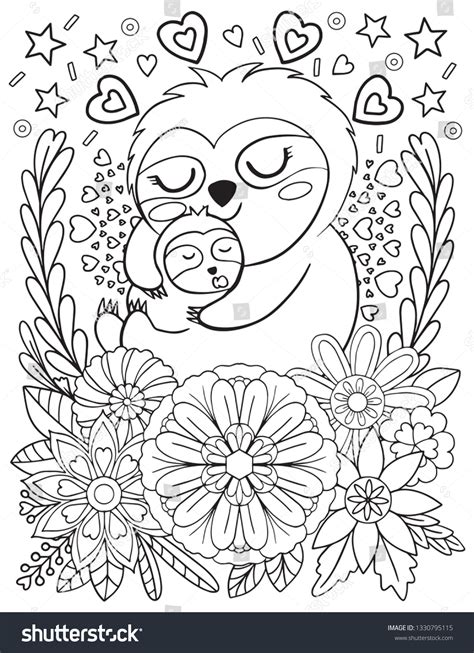 Hand Drawn Cute Sloth Mom Baby Stock Vector (Royalty Free) 1330795115 ...