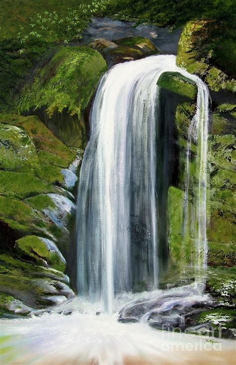 Waterfall art, Waterfall painting, Painting waterfall