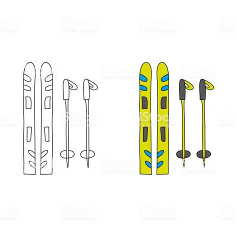 cartoon drawing of skis and ski poles | Free vector art, Vector free ...