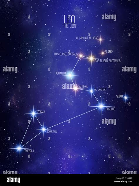 Leo the lion zodiac constellation map on a starry space background with ...