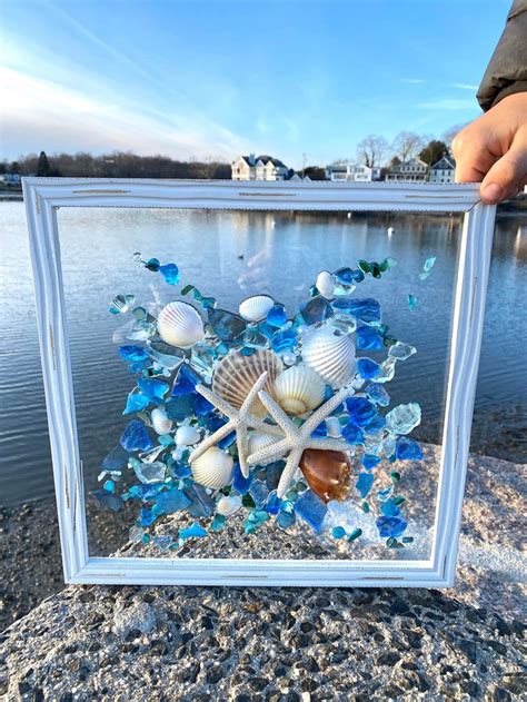 Free shipping 12x12 Beach Glass and Shells in a Frame | Etsy | Sea glass crafts, Beach glass art ...