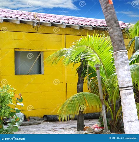Caribbean Tropical Yellow Beach Wooden House Royalty Free Stock Photo - Image: 18811745