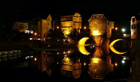 Bridge houses of Bad Kreuznach Germany on the Nahe Rover during a ...