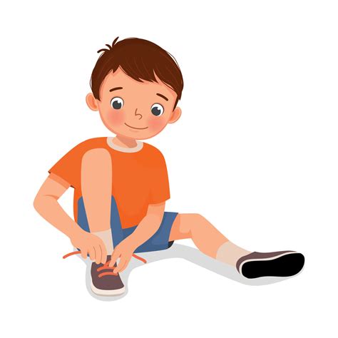 cute little boy tying her shoelaces 19089597 Vector Art at Vecteezy