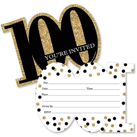 Adult 100th Birthday - Gold - Shaped Fill-In Invitations - Birthday ...