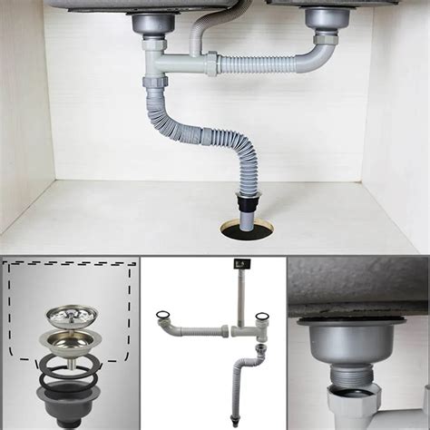 Talea stainless steel Double sink Drain Kit drainpipe with strainer drainer Rear position with ...